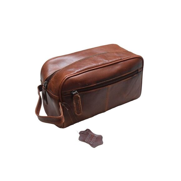 New Leather Toiletry Bag Dark Camel Color - Picture 2 of 10